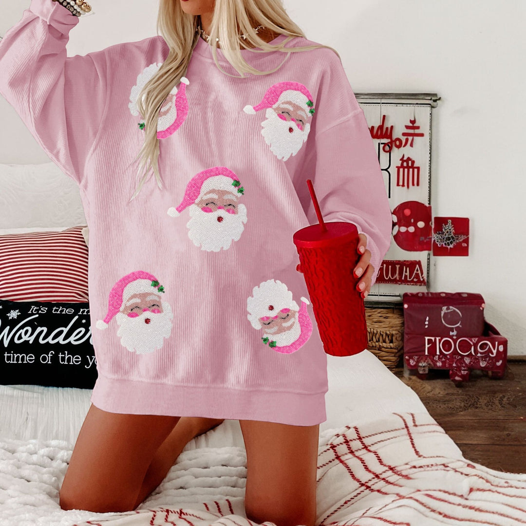 Women's Oversized Ugly Christmas Sweater in pink print