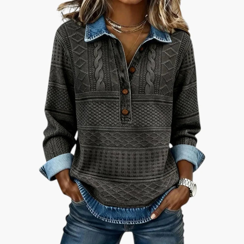 Women's Collared Sweatshirt in charcoal
