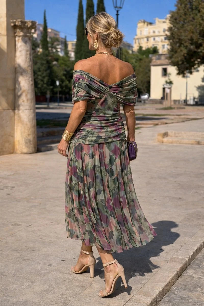 Women's Holiday Cocktail Dress in green floral