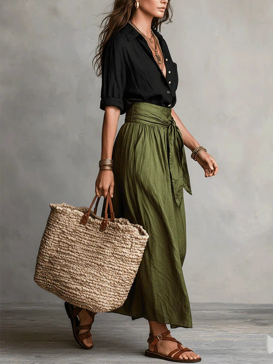 Women's Two Piece Matching Set in black & olive