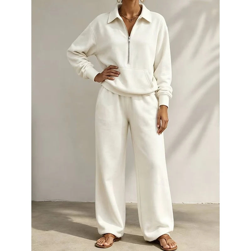Women's Half-Zip Two-Piece Set in white