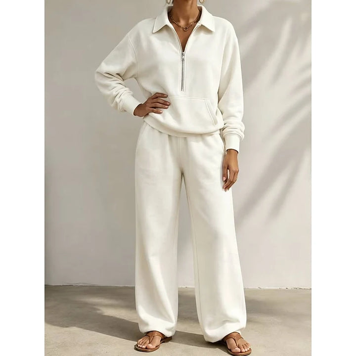 Women's Half-Zip Two-Piece Set in white