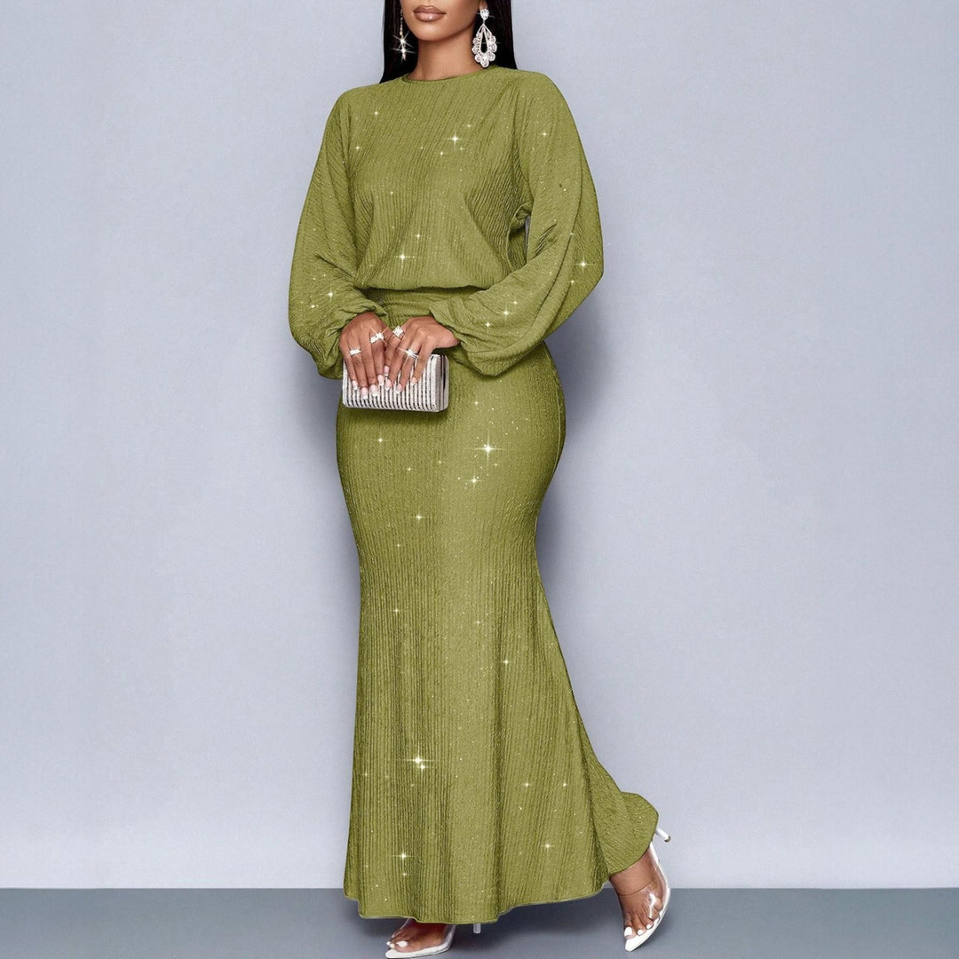 Women's Long Christmas Party Dress in olive