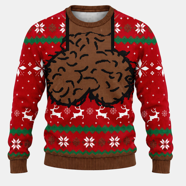 Women's Ugly Christmas Sweater in red brown trim