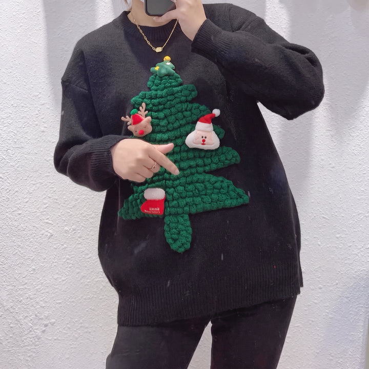Women's Oversized Ugly Christmas Sweater in black