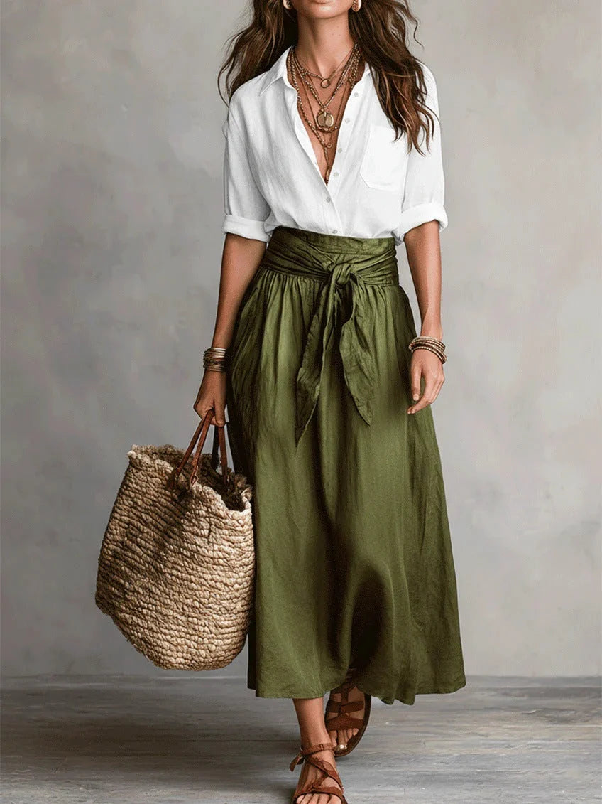 Women's Two Piece Matching Set in white & olive