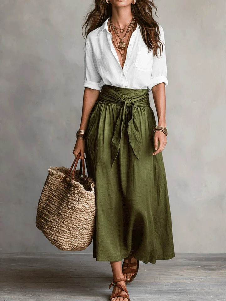 Women's Two Piece Matching Set in white & olive