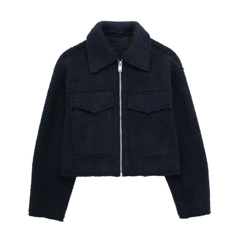 Women's Tweed Cropped Jacket in navy