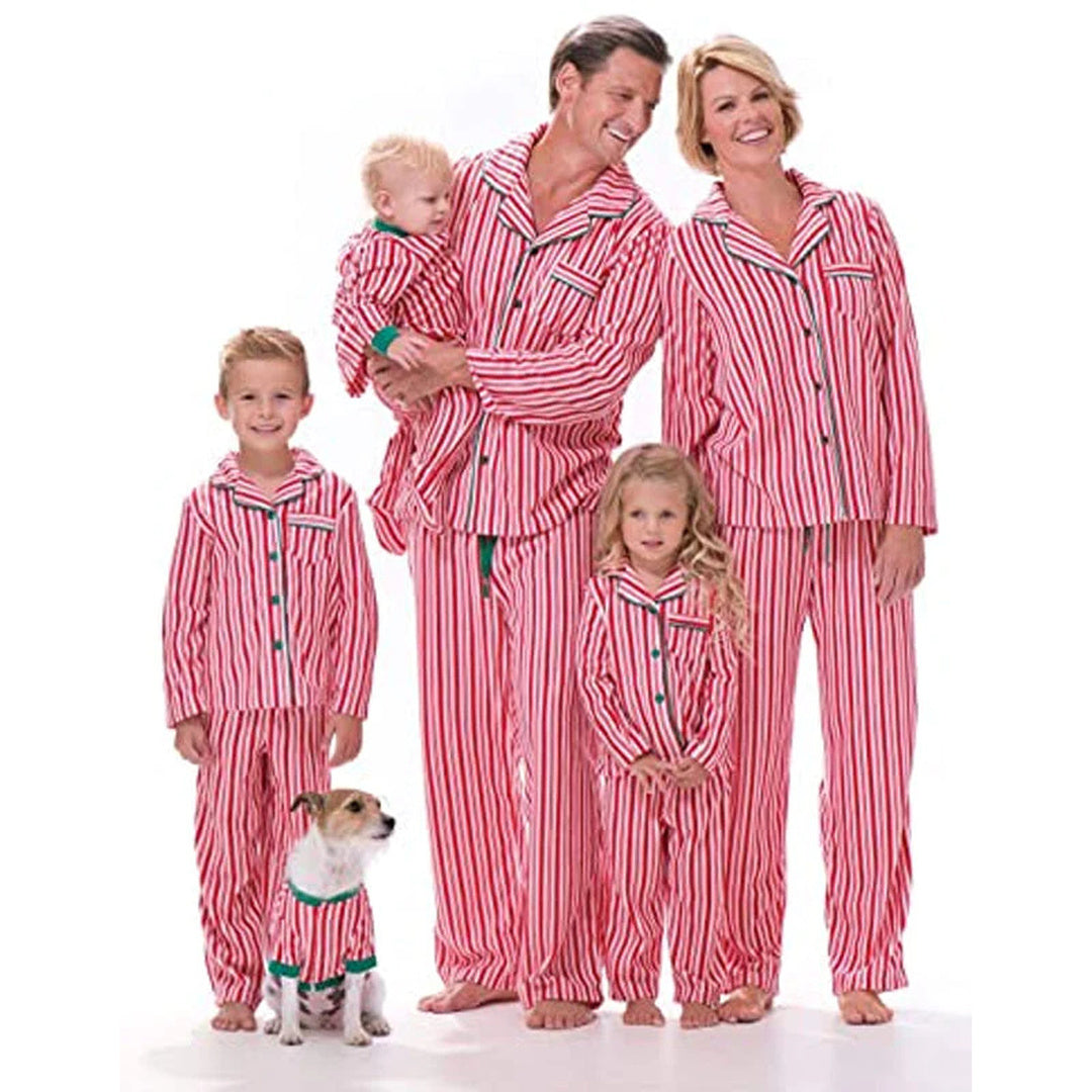 Matching Family Christmas Pajamas in white striped