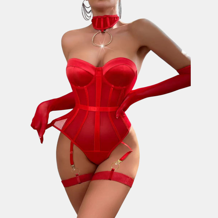 Women's Sheer Lingerie Bodysuit in red