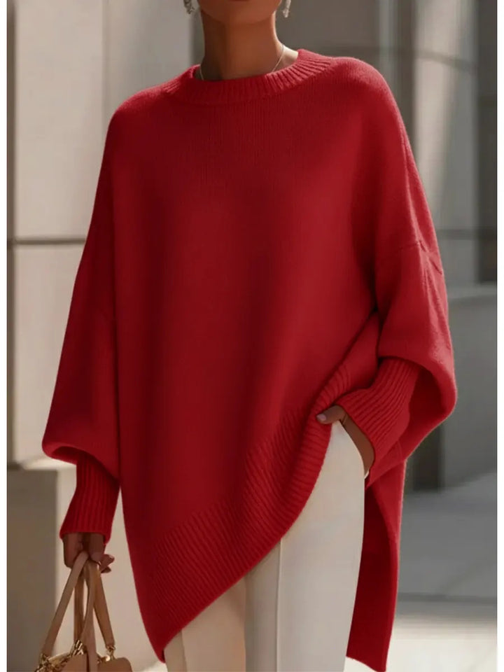 Women's Crew Neck Oversized Sweater in red