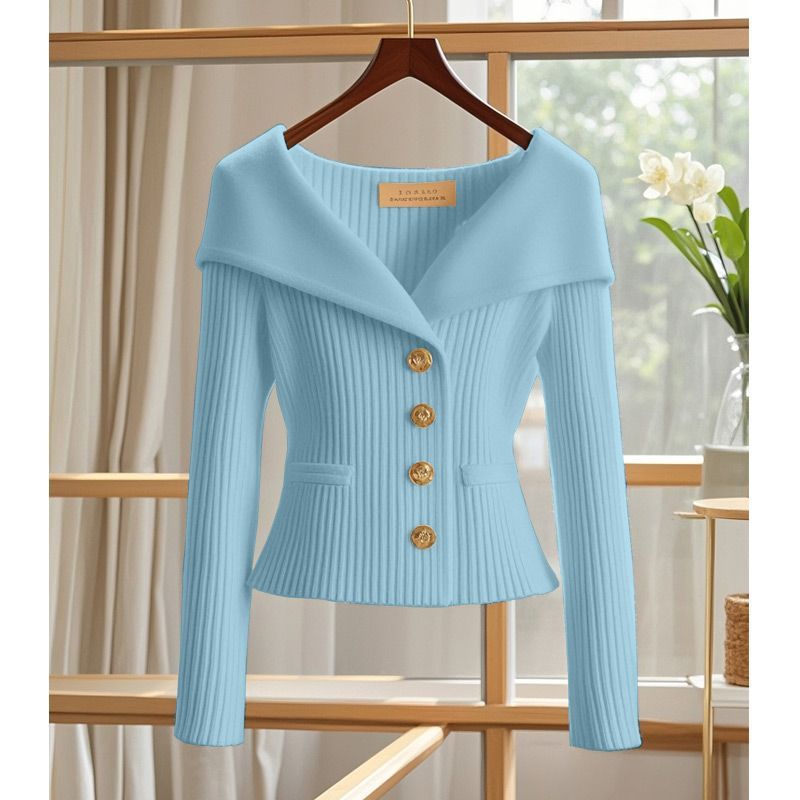 Women's Knit Cropped Cardigan in light blue