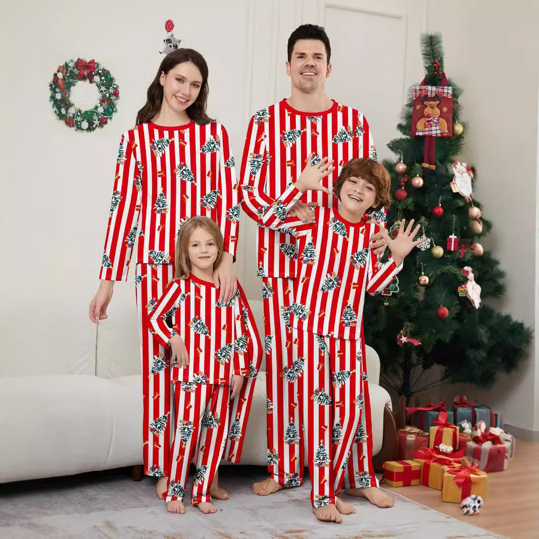 Matching Family Christmas Pajamas in red striped