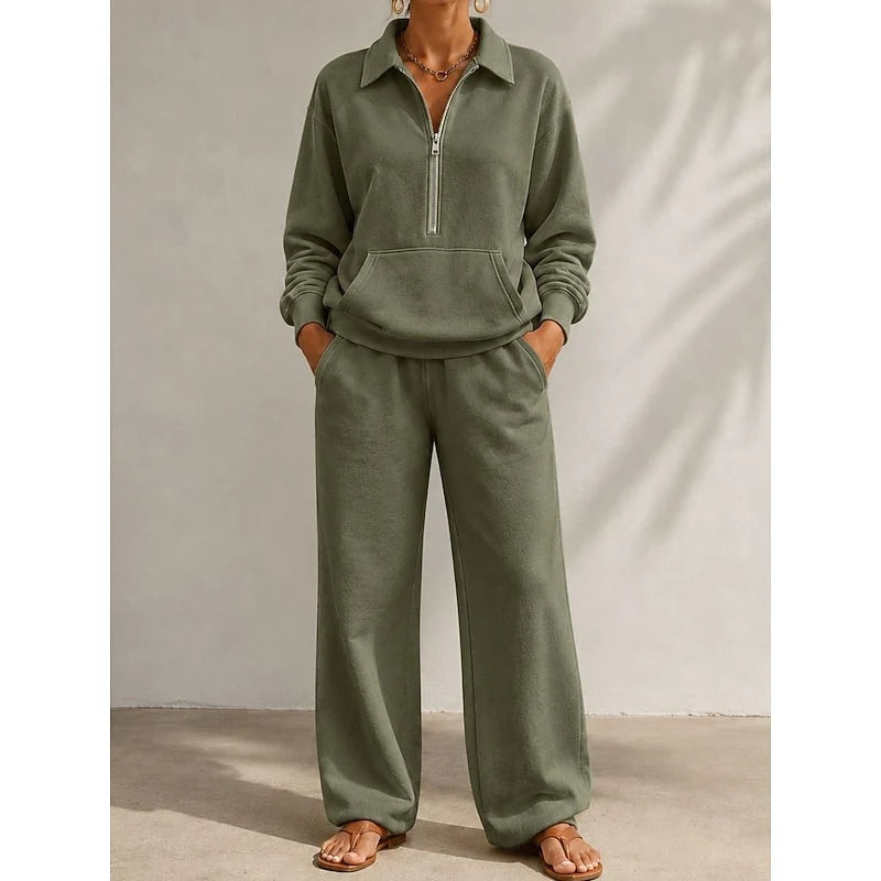 Women's Half-Zip Two-Piece Set in olive green