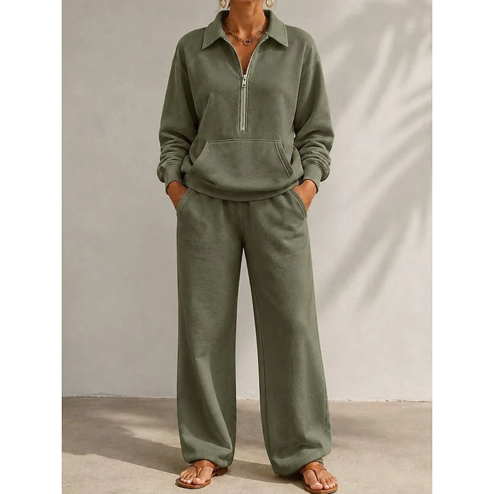 Women's Half-Zip Two-Piece Set in olive green