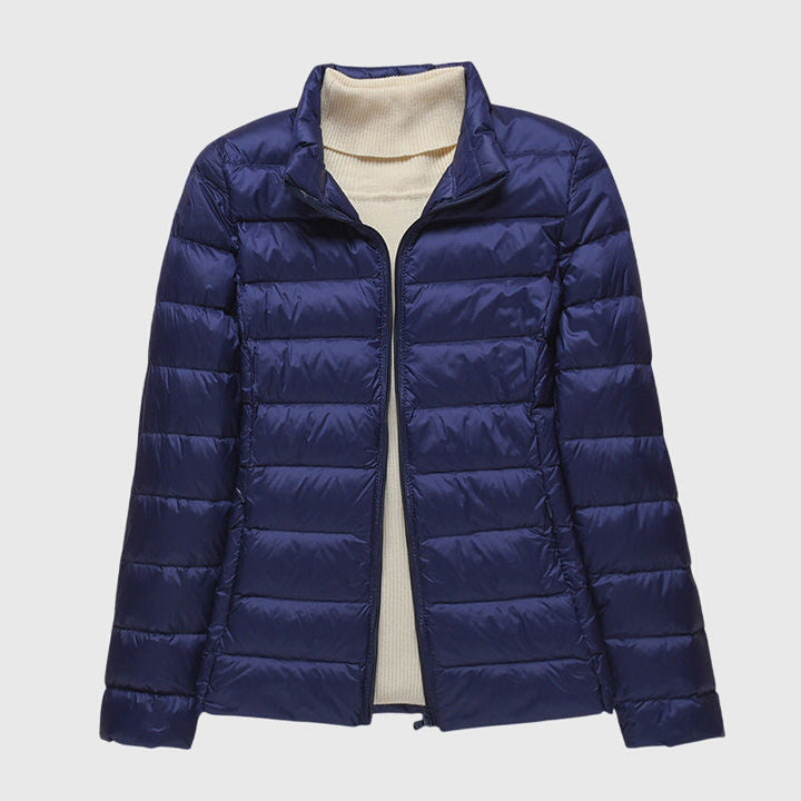 Dark blue stand-up collar