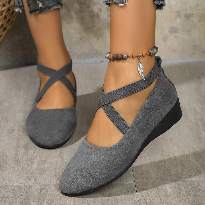 Women's Wedge Orthopedic Shoes in grey cross strap