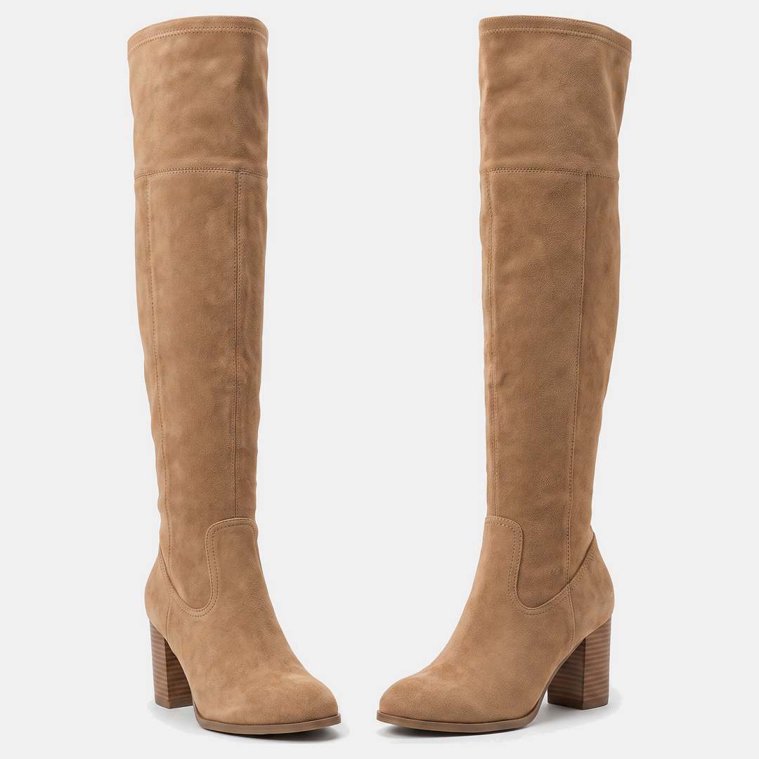 Women's Over the Knee High Boots, Stretch Suede Block Heel