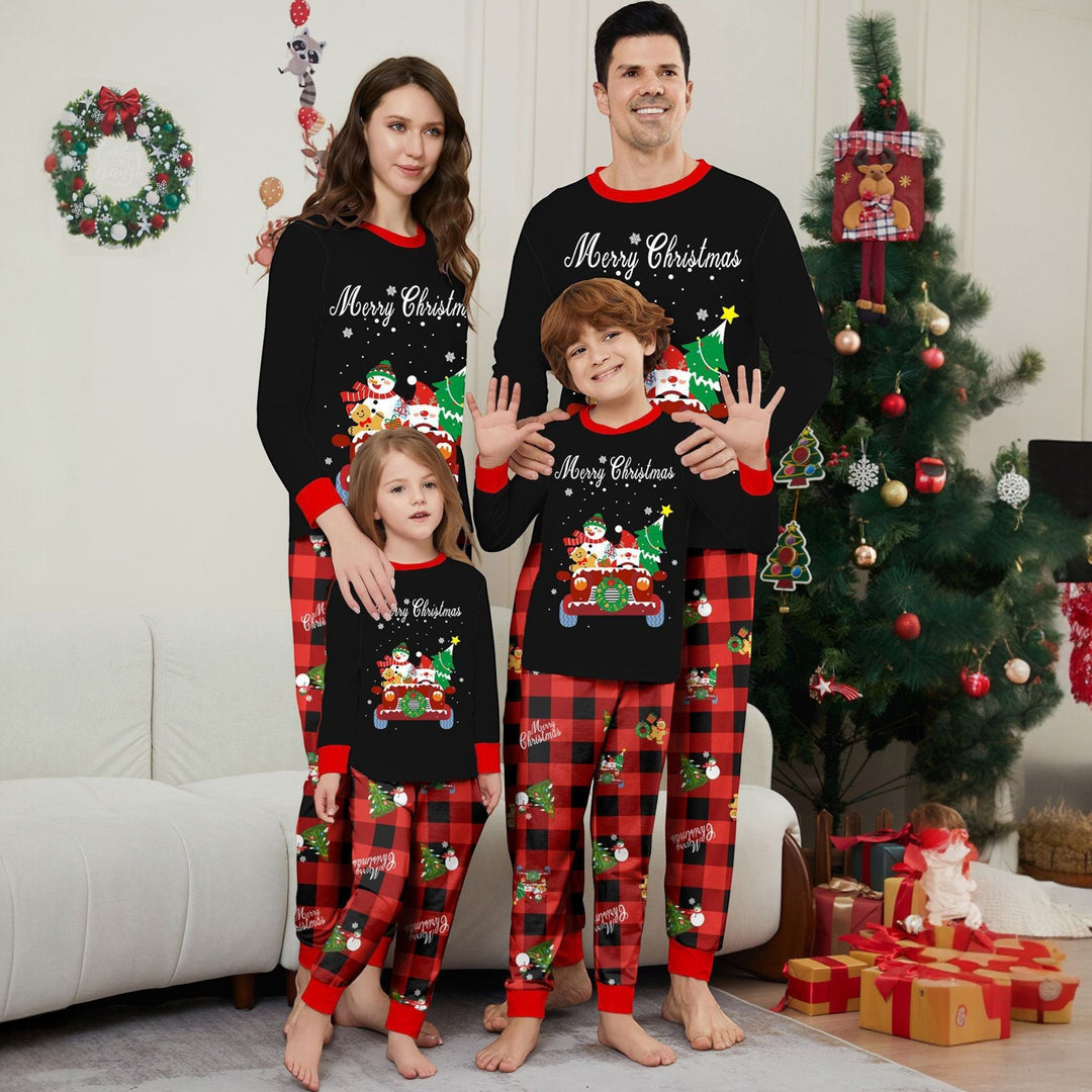Matching Family Christmas Pajamas in black plaid