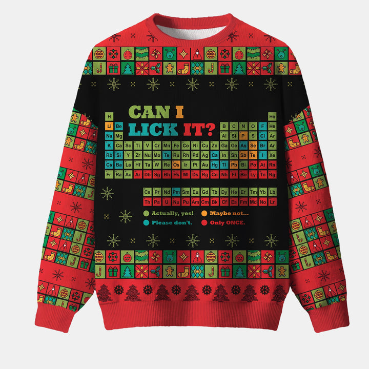 Women's Ugly Christmas Sweater in red periodic table