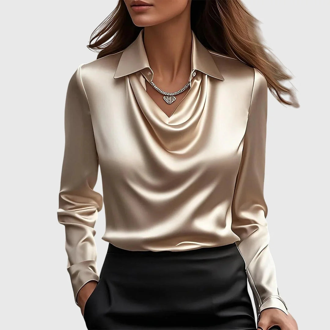 Women's Satin Long Sleeve Blouse in champagne