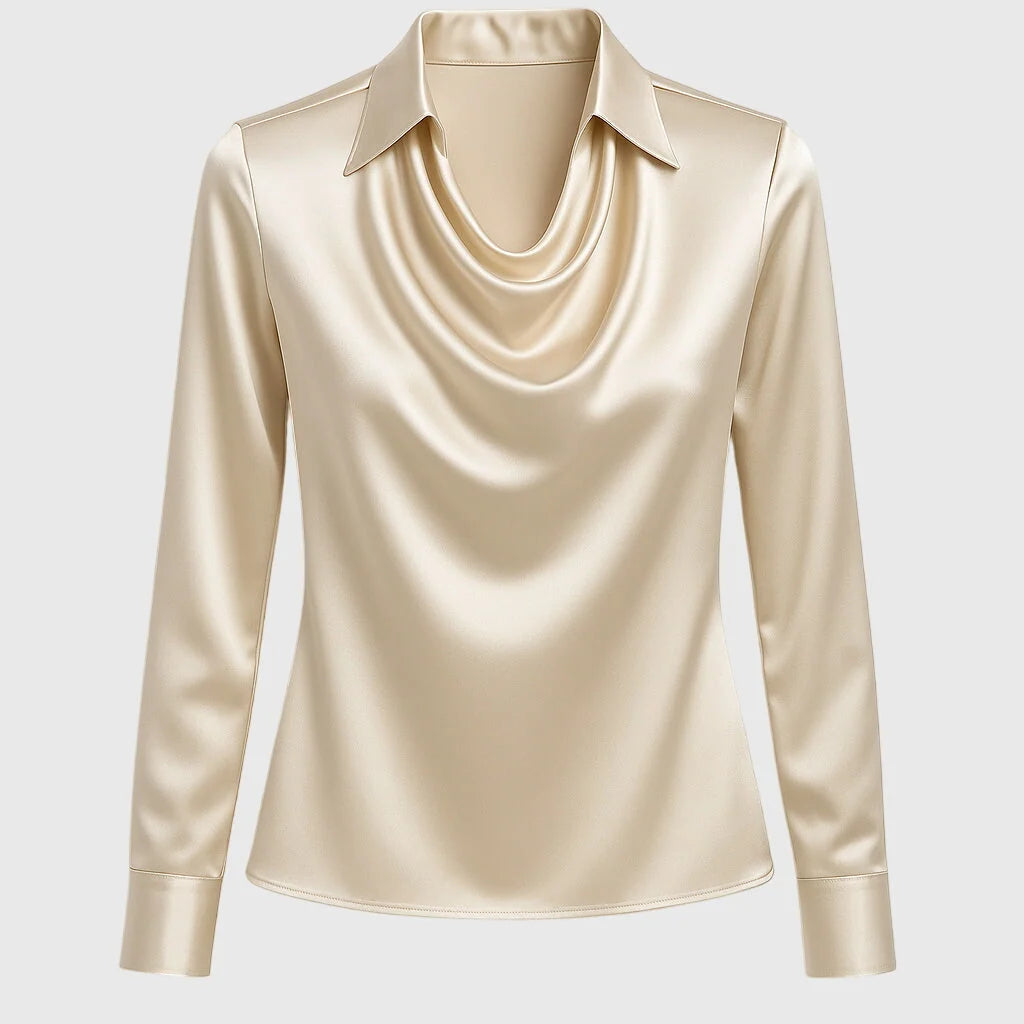 Women's Satin Long Sleeve Blouse in champagne