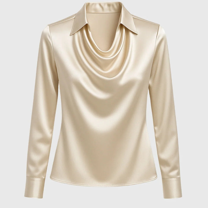 Women's Satin Long Sleeve Blouse in champagne