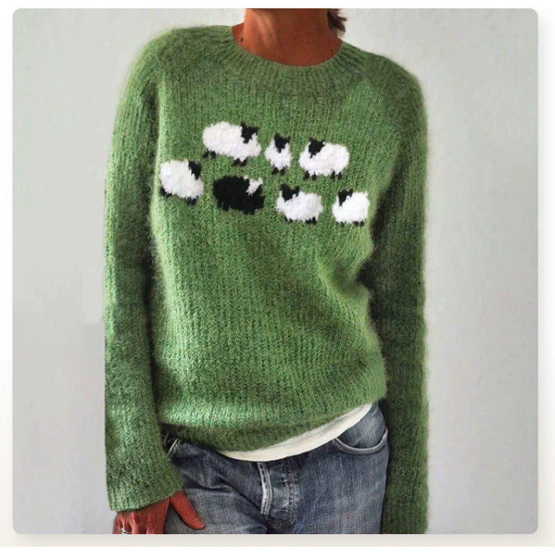 Women's Fair Isle Knit Sweater in green sheep