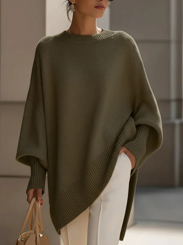 Women's Crew Neck Oversized Sweater in olive green