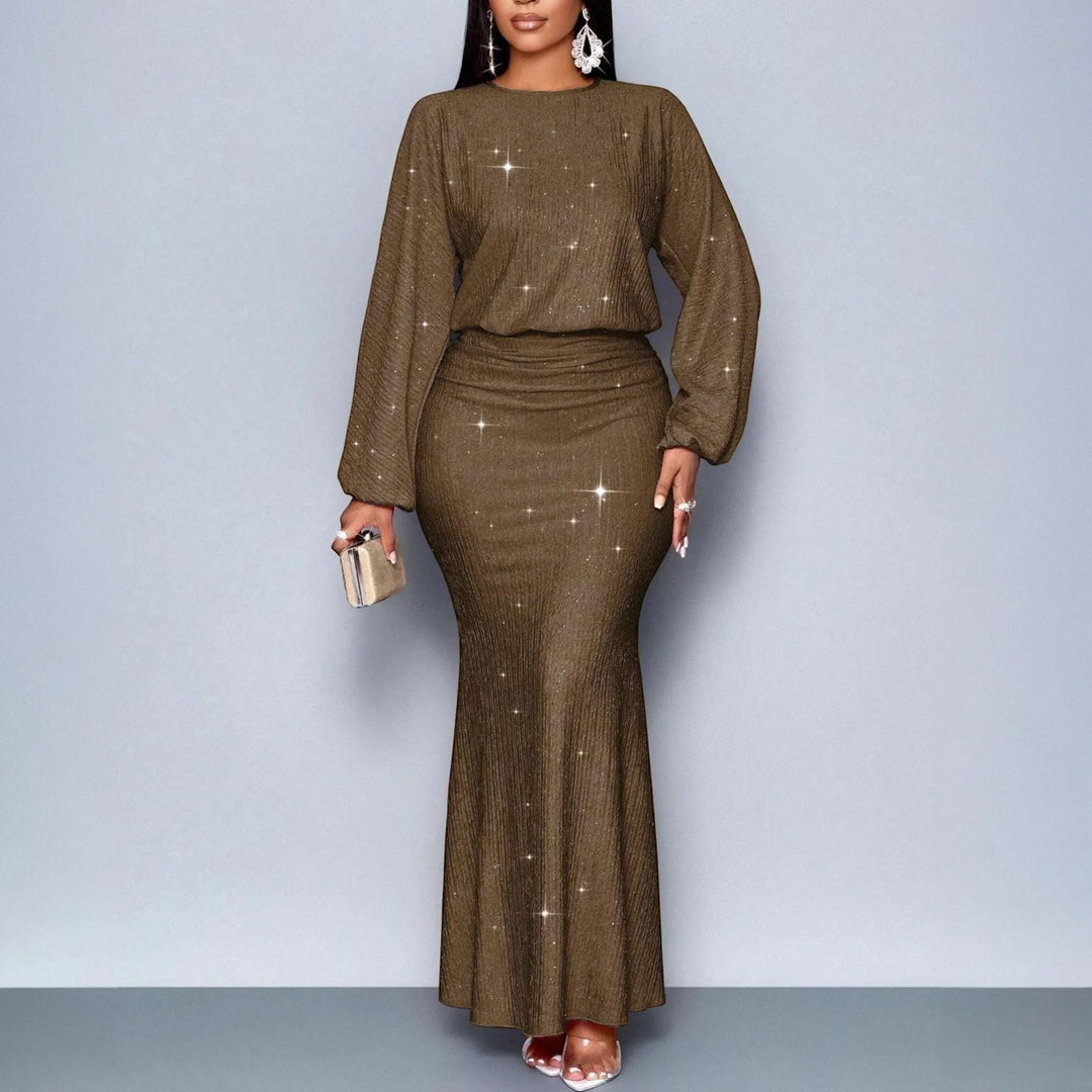 Women's Long Christmas Party Dress in dark brown