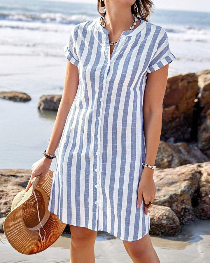JULISSA | Elegant Striped V-Neck Midi Dress