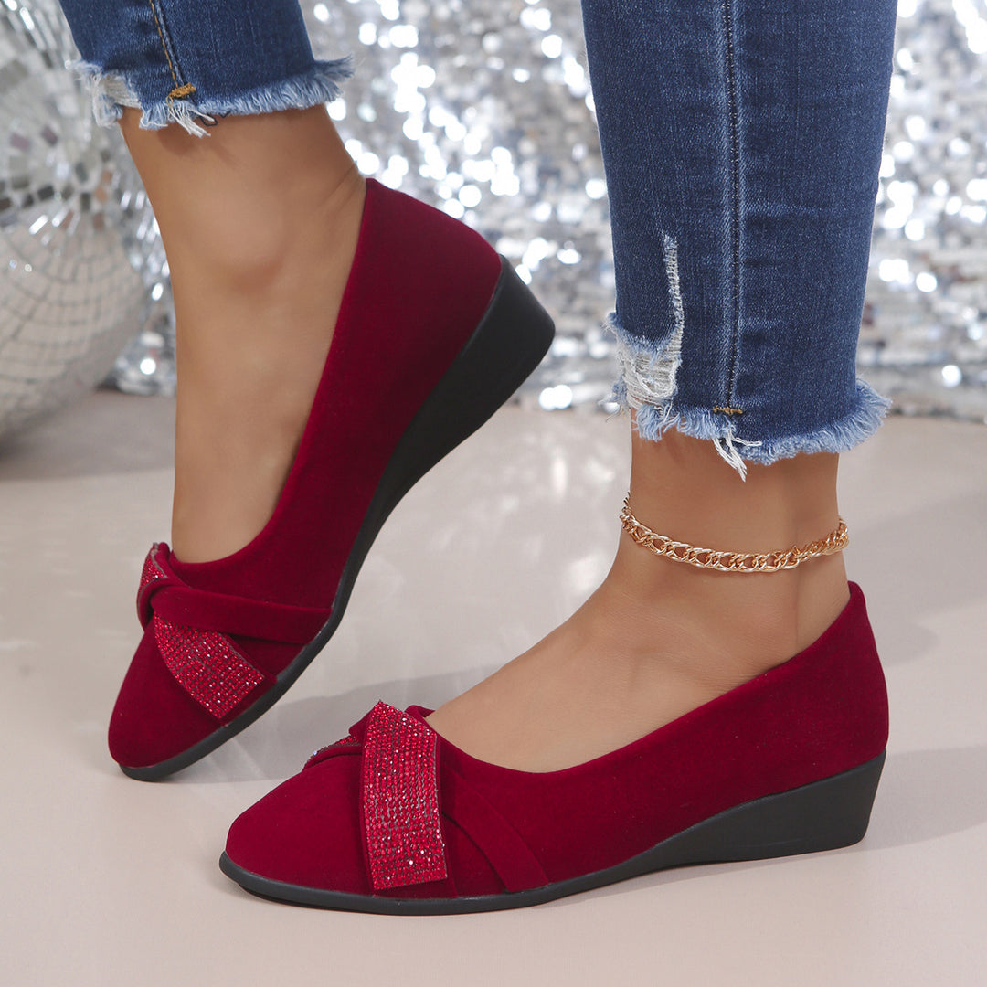 Women's Wedge Orthopedic Shoes in burgundy rhinestone