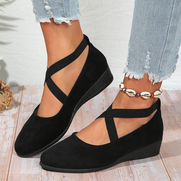 Women's Wedge Orthopedic Shoes in black cross strap