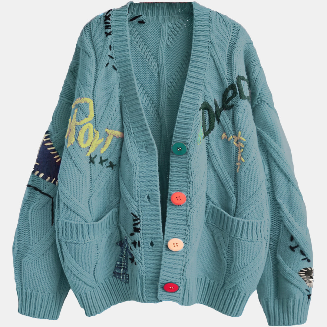 Women's Oversized Ugly Christmas Sweater in dusty blue