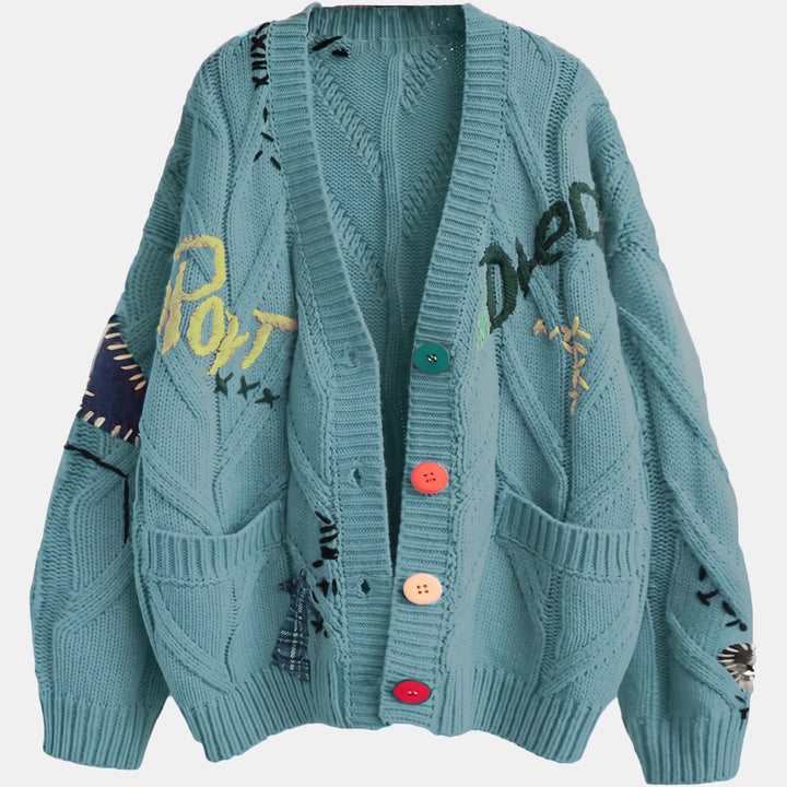 Women's Oversized Ugly Christmas Sweater in dusty blue