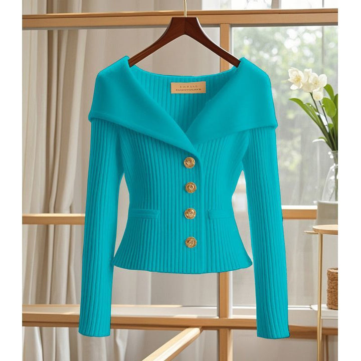 Women's Knit Cropped Cardigan in teal