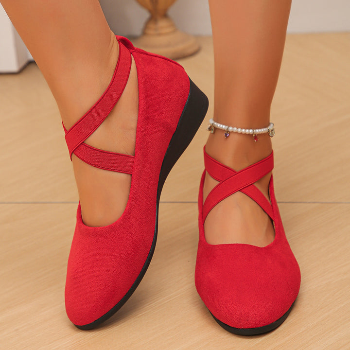 Women's Wedge Orthopedic Shoes in red cross strap