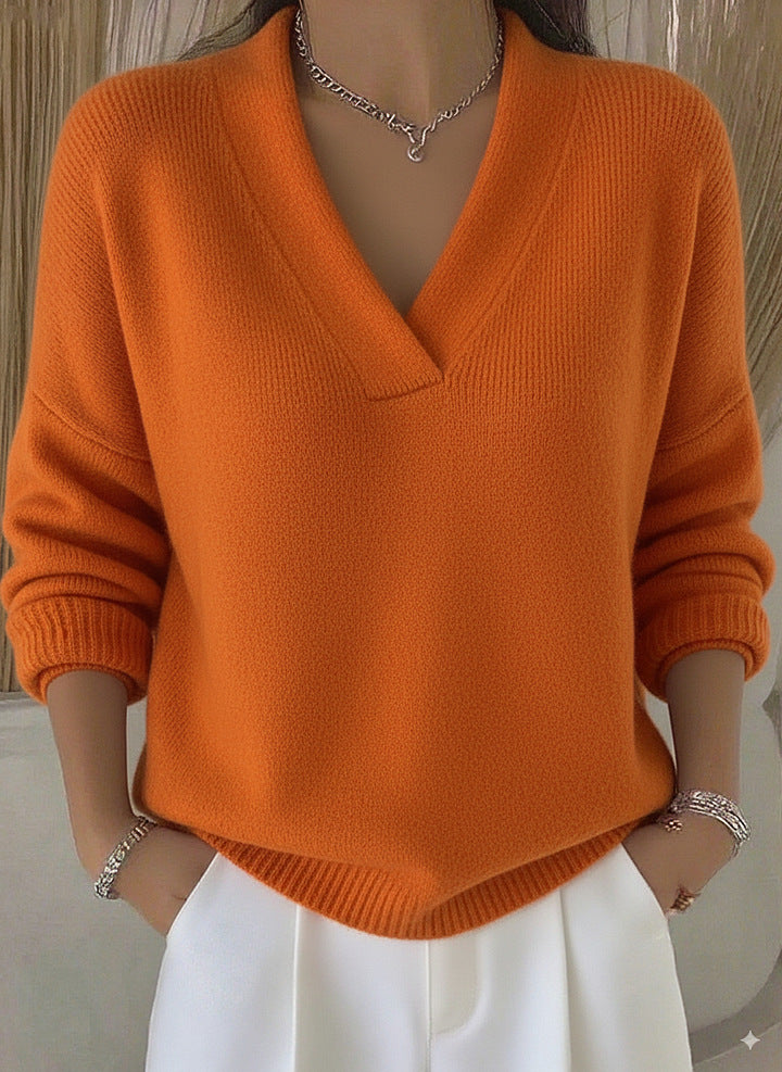 Women's Oversized V Neck Sweater in orange