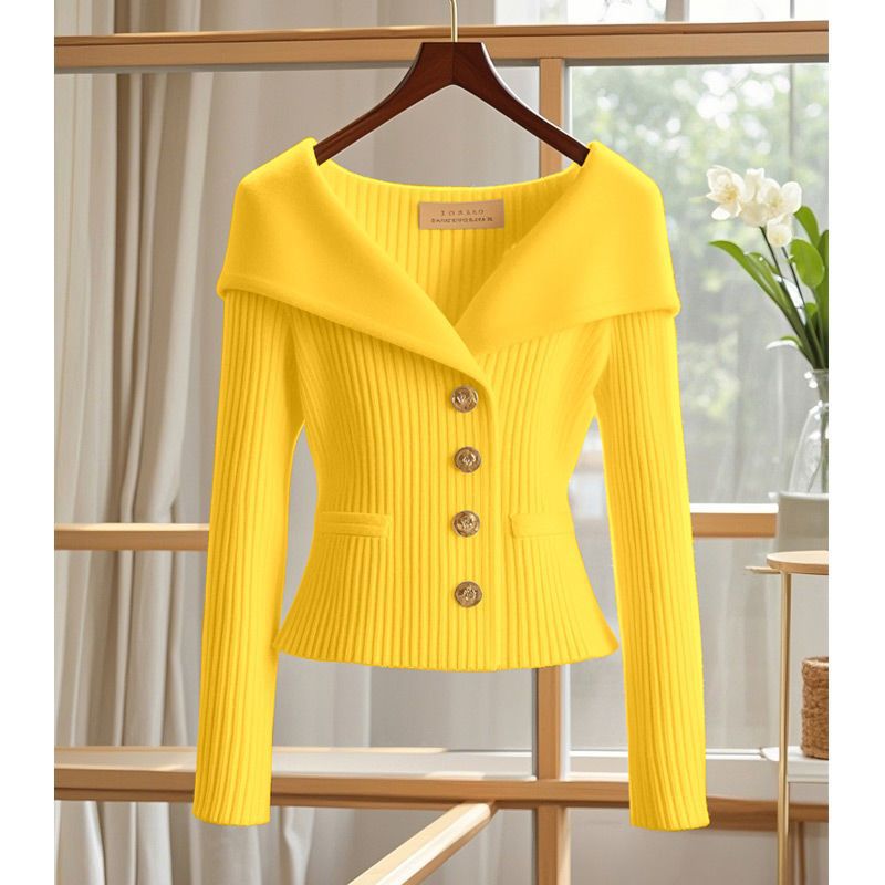 Women's Knit Cropped Cardigan in yellow