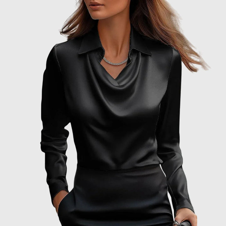 Women's Satin Long Sleeve Blouse in black