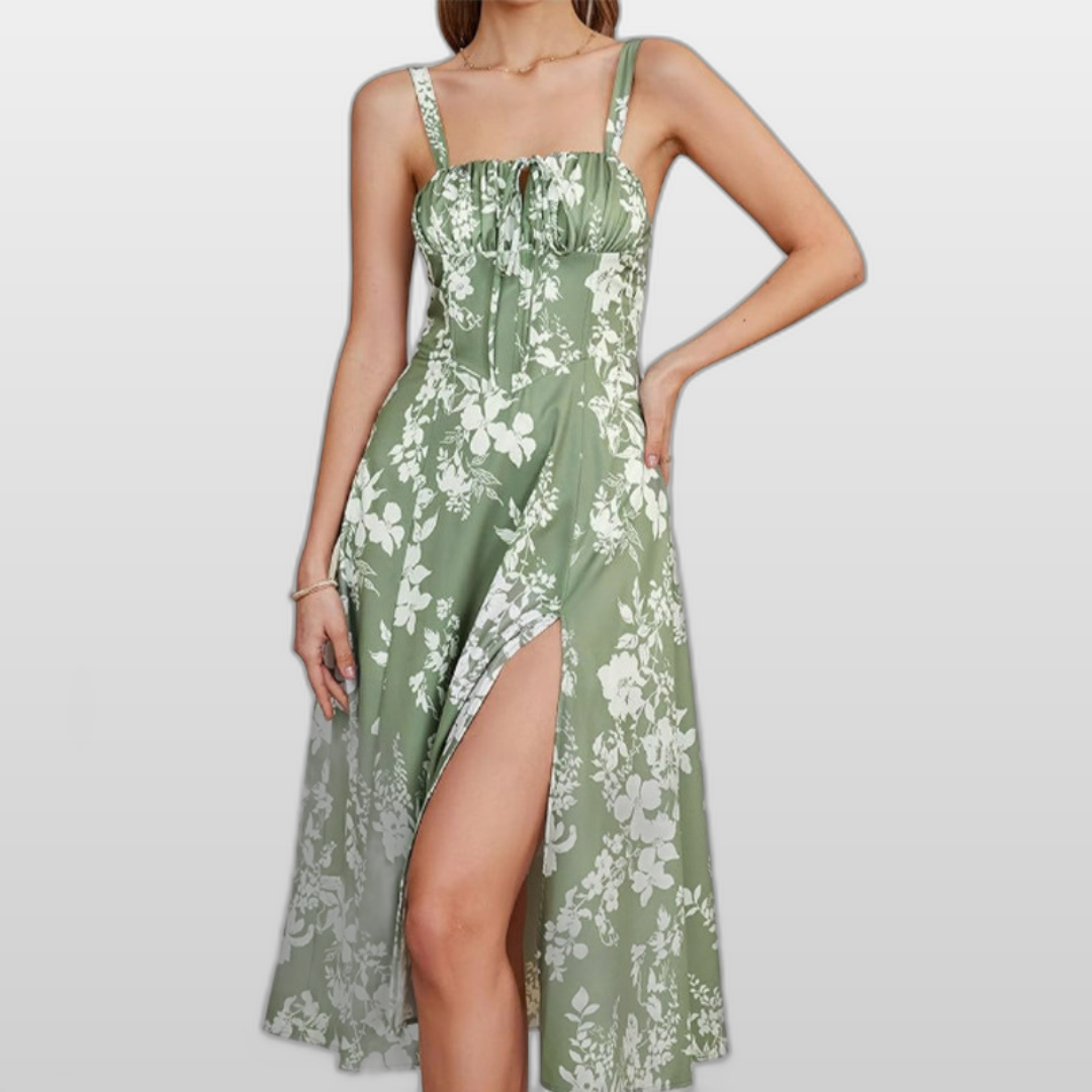 Green background with white flowers
