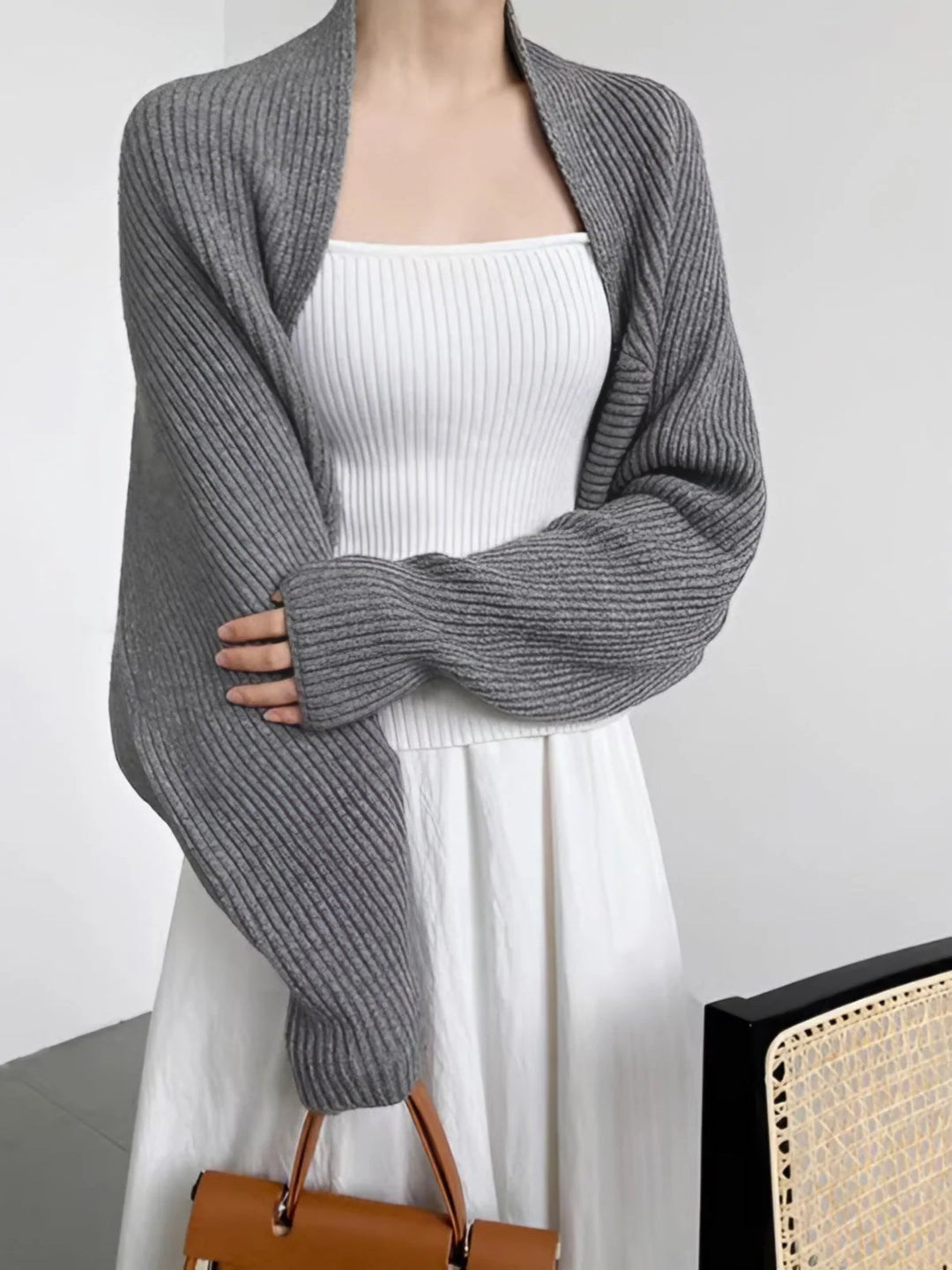 Women's Knit Cropped Cardigan in grey