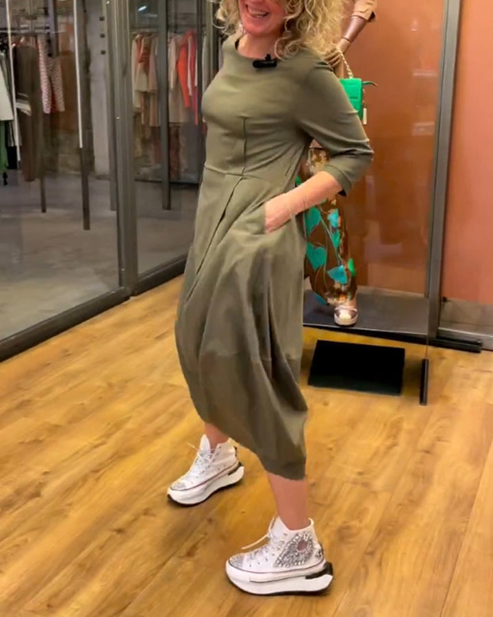 INARA | Elegant 3/4 Sleeve Flowing Midi Dress for Women | Casual Formal