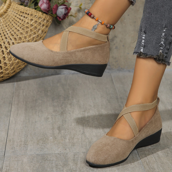 Women's Wedge Orthopedic Shoes in khaki cross strap