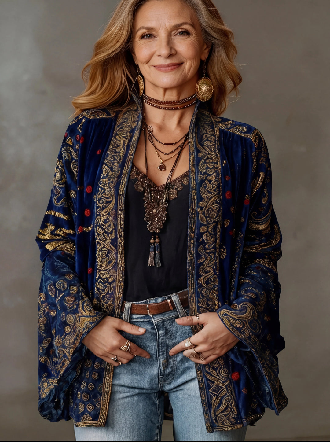 Women's Boho Oversized Cardigan in navy paisley