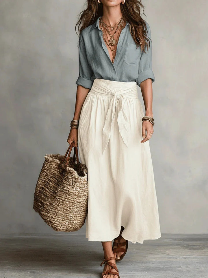 Women's Two Piece Matching Set in blue & cream