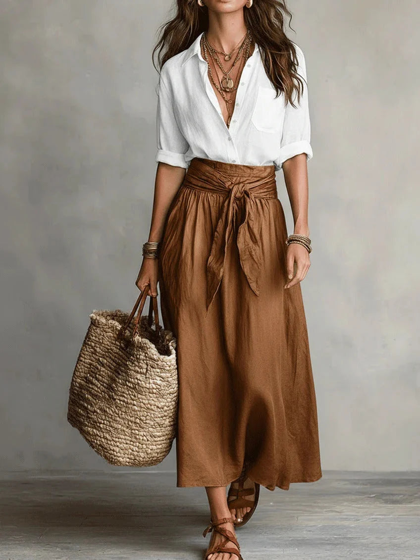 Women's Two Piece Matching Set in white & brown