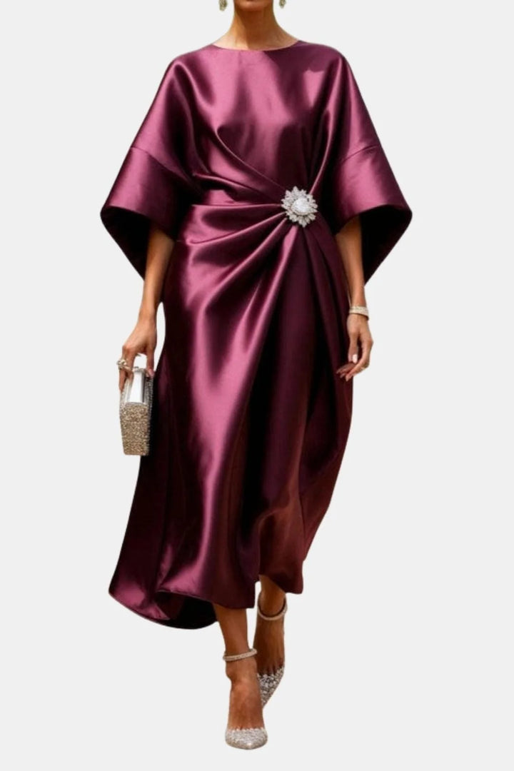 Women's Satin Midi Dress in plum