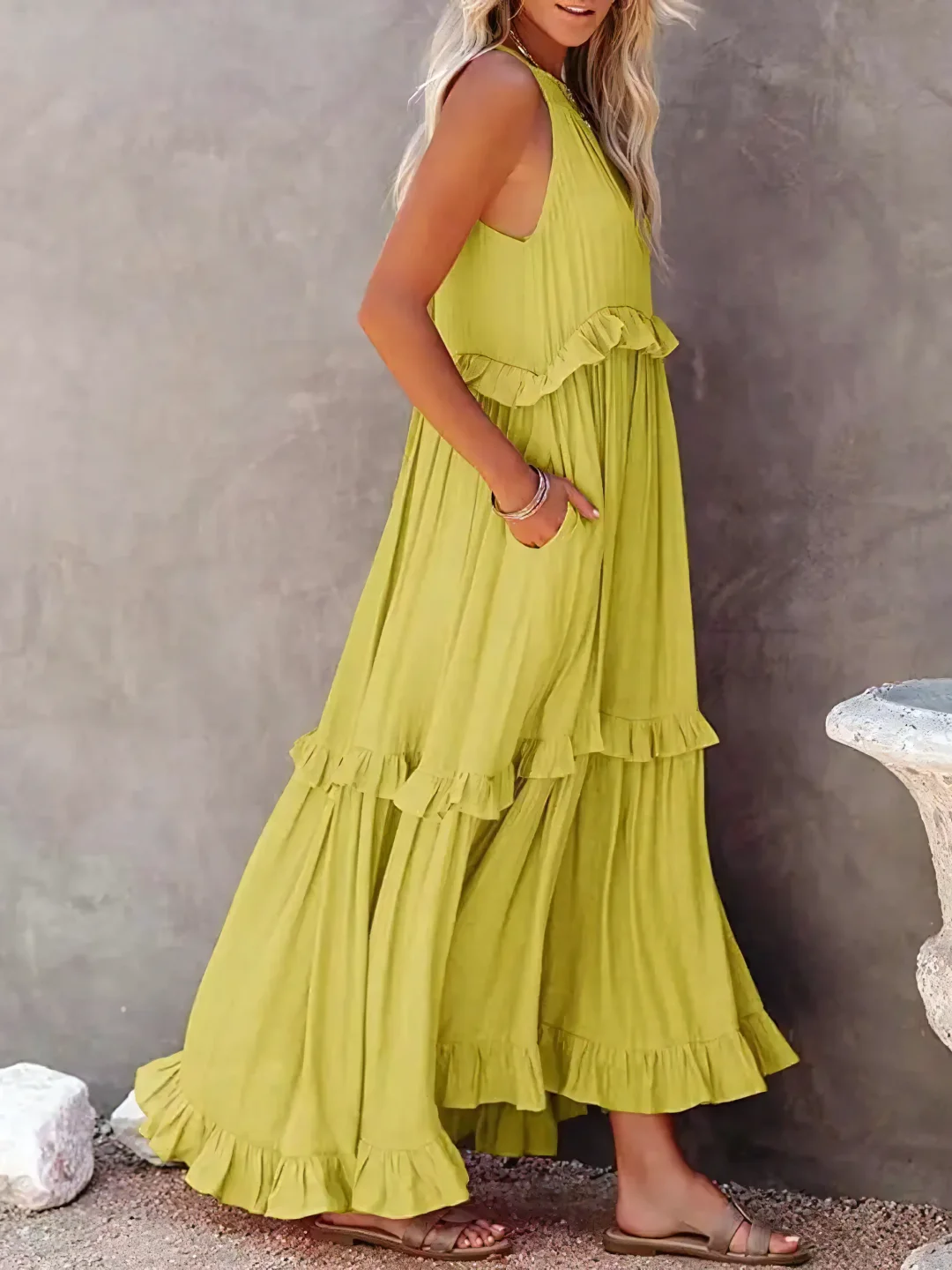 CHERRY | Tiered Ruffle Spaghetti Strap Maxi Sundress | Women's Summer Dress