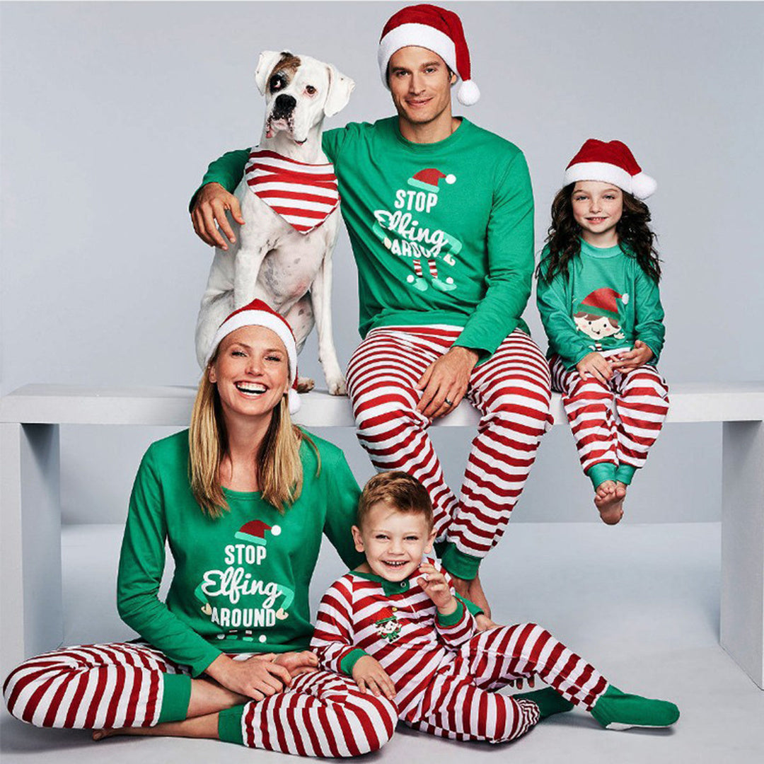 Matching Family Christmas Pajamas in green striped